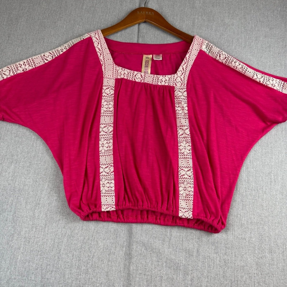 Girl Fresh Brewed Boho lace top Size Large Los Angeles‎ London Girls Pink White